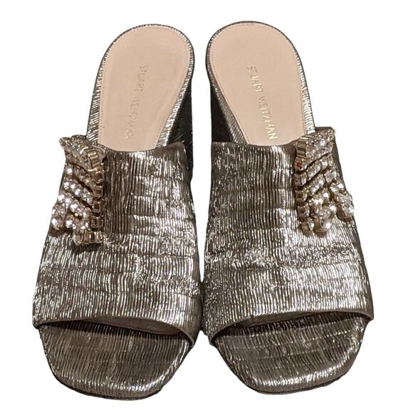 Stuart Weitzman Theone jeweled slides in silver metallic sized 6.5M - Picture 11 of 12